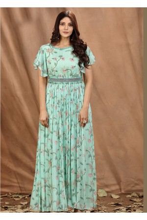 Sea Green Viscose Designer Gown